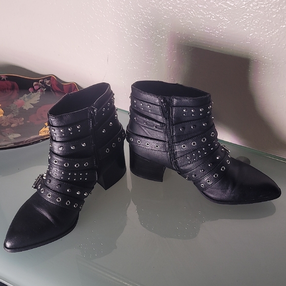 Studded Black Ankle Boots - Picture 2 of 10